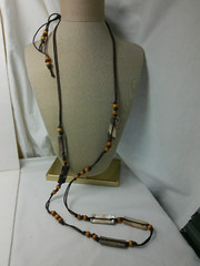 Artisan Handcrafted Abalone Shell Wood Bead Mod Boho Cord Bohemian Long Necklace
