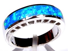 Quality Blue Fire Opal Inlay Solid 925 Sterling Silver Band Ring size 6