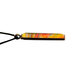 Handmade Pendant Necklace «Fiery Flow» Long Copper Bezel Glass Black Cord