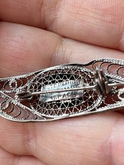 VINTAGE ISRAEL CHRYSOCOLLA EILAT STONE LACE DESIGN BROOCH PIN 925 STERLING SILVR