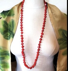 Red Coral Necklace Hand Knotted Beaded 36″ Long Strand Heavy Quality Dyed