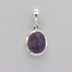 925 Sterling Silver – Raw Cut Oval Purple Amethyst Pendant – Natural Rough Cut