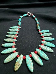 Statement Necklace Earrings Set Turquoise Red Coral Western Cowgirl Southwestern