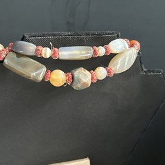 Multicolor Natural Agate Oval Beaded Statement Necklace XLong 52” Beggar