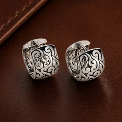 Silver Filigree Scroll Hoop Earrings Boho Western Artisan VTG Sundance Style