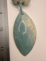 Artisan Amazonite Gemstone Statement Necklace Large Pendant Boho Beaded
