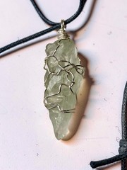 Green Amethyst / Prasiolite , Wire Wrapped Point Quartz On Long Adjustable Rope