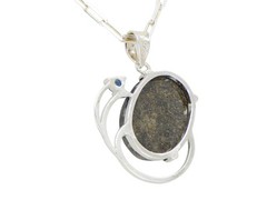 Blue Star Mars Necklace I Martian Meteorite Silver Pendant with Blue Sapphire