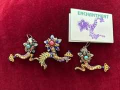 Liztech RARE Jewelry ENCHANTMENT Signed Multicolor 2002 Pin & Earrings