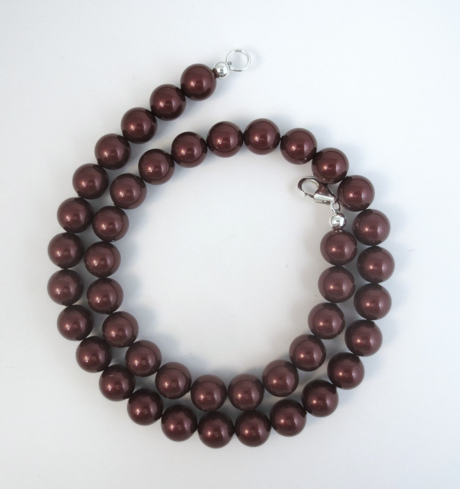 10mm Bordeaux Pearl Necklace with Crystal elements 14,16,18,20,22,24,30″