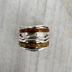 Sterling Silver Stacked Spinner Ring with Brass & Copper Stamped 925 Size 7-8