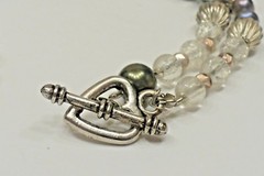 A30) Olive Green Crystals w/ Gray and Cream Freshwater Pearls Necklace