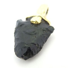 .Vintage 14ct Yellow Gold Handmade Black Obsidian Arrowhead Pendant 11.4g