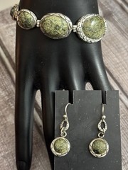 Sterling Silver Barse Tortoise Shell Jasper Bracelet and Earrings Set 7.5 Inches