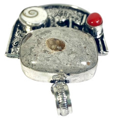 Coffee Bean Jasper & Carnelian Shiva Eye Gemstone Ethnic Pendant Handmade 2.32″
