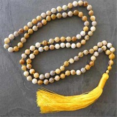 8mm Natural Fossil Coral 108 Beads Mala Tassel Yoga Energy mala Necklace