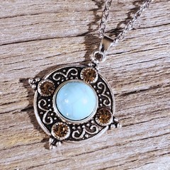 Topaz Crystal Turquoise Blue Stone Silver Chain Necklace