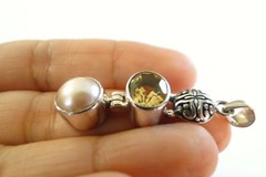 Mabe Pearl Yellow Citrine 2-Stone Balinese 925 Sterling Silver Pendant