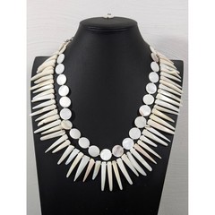 Artisan White Shell Fringe Necklace 24″ Boho Coastal Statement