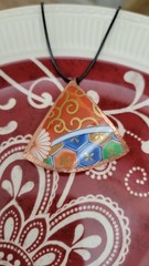 Broken China Kozan Gama Japan Imari Foil Wrapped Triangle Pendant Necklace