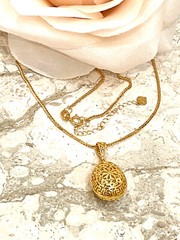 Solid 18k Yellow Gold Diamond Faberge egg Necklace Eternal Love Anniversary gift