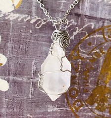 Natural herkimer type dimond quartz crystal point DT wire wrapped pendant
