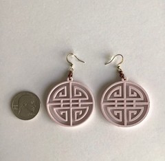 Medallion Earrings NEW Matte Pink Tagua Nut Open Work Asian-Style Lightweight