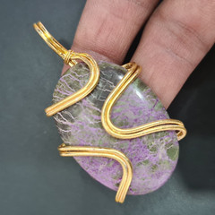 Wire Wrapped Gold Plated Pendant With Jasper Jewelry 2.25 Inches