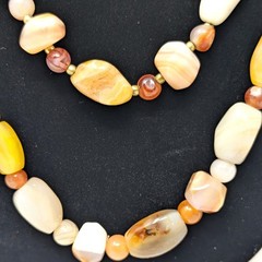 Natural Polished Agate Stone Necklaces Set of 2 at 22″ and 28″ Multicolor VTG