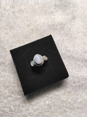 Rainbow Moonstone Ring. Set In Tarnish-Resistant Rhodium Plate. Size 5.25