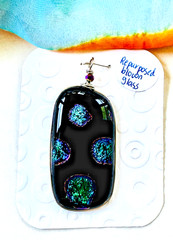 Handcrafted Pendant Dichronic Multicolor Foil Black Glass Silver Wire Bail NWT