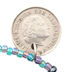 Queen Juliana of The Netherlands Coin Necklace Amethyst Chip Vintage Jewelry 21″