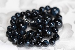 Tiger’s Eye Black Necklace 8 & 14mm Ball Natural Gemstone Silk Knotted 22″