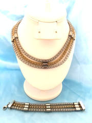 Women’s Multistrand Bracelet & Necklace Gift Set Metal Mesh Gold Silver Colors