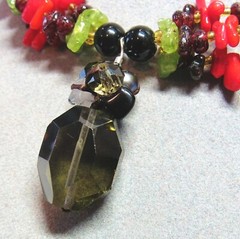 Red Coral Black Onyx Green Prehenite Garnet Quartz Southwest Pendant Necklace