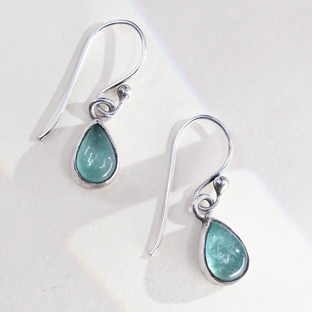 925 Sterling Silver Earrings, Pear Shaped Dangles, Minimalist Aqua Green Drops