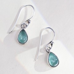 925 Sterling Silver Earrings, Pear Shaped Dangles, Minimalist Aqua Green Drops