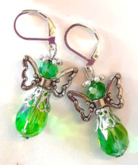 Light Green CHRISTMAS ANGEL Crystal Teardrop SP LEVER BACK #XAG