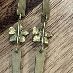 Art Nouveau Dogwood Flowers Long Dangling Brass Earrings With Hooks From Estate