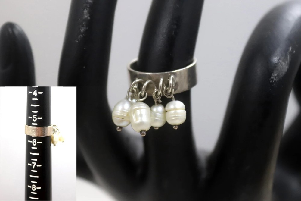 Artisan Handmade Sterling Silver Culture Freshwater Rice Pearls Ring Size 5 1/2