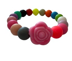 Handcrafted Colorful Silicone Round Beaded With Pink Flower Stretch Bracelet