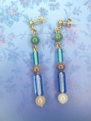 14K Solid Gold Dangle Gemstone Earrings Glass Bead Agate Quartz Handmade Boho