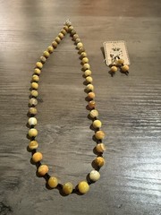 22 Inch Handmade Necklace Earrings Set Bumblebee Agate Black Seed Beads New NWOT