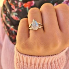 Genuine Moonstone 925 Sterling Silver Pear Shaped Ring Hand Made Ships From USA