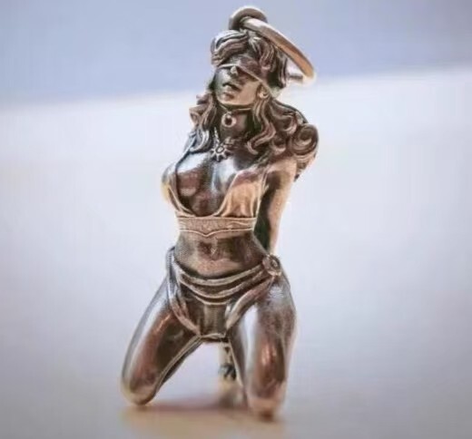 Blind Bondage Female Slave Girl Silver Statue Body Art Pendant
