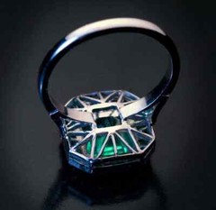 Sparkling Bluish Green Emerald Cut 3.15CT Emerald & White CZ Halo Vintage Ring
