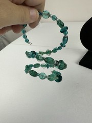 Handmade Memory Wire Wrap Bracelet Teal Aqua Green Lampwork Art Glass Beads