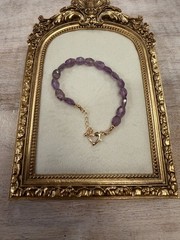 Artisan Made Faceted Purple Amethyst Bead Bracelet with Gold-Tone Clasp