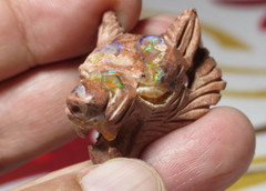FIRE OPAL CARVING WOLF PENDANT CRYSTAL HEALING NECKLACE BEAD MINIATURE SCULPTURE