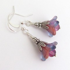 Peach Blue Flower Earrings Summer Gift Jewelry Birthday Gift Fantasy Jewelry